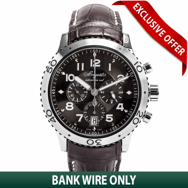 Breguet Transatlantique Type XXI Flyback 42.5MM Stainless Steel Ruthenium Dial Brown Alligator Strap 3810st/92/9zu - Beverly Hills Watch Store