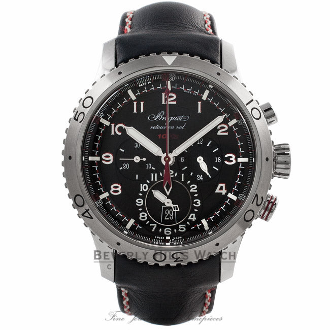 Breguet Transatlantique type XXII Flyback Chronograph 44mm Stainless Steel Case Black Leather Strap Black Dial Watch 3880-STH-23X Beverly Hills Watch Company Watches
