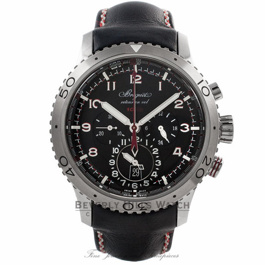 Breguet Transatlantique type XXII Flyback Chronograph 44mm Stainless Steel Case Black Leather Strap Black Dial Watch 3880-STH-23X Beverly Hills Watch Company Watches