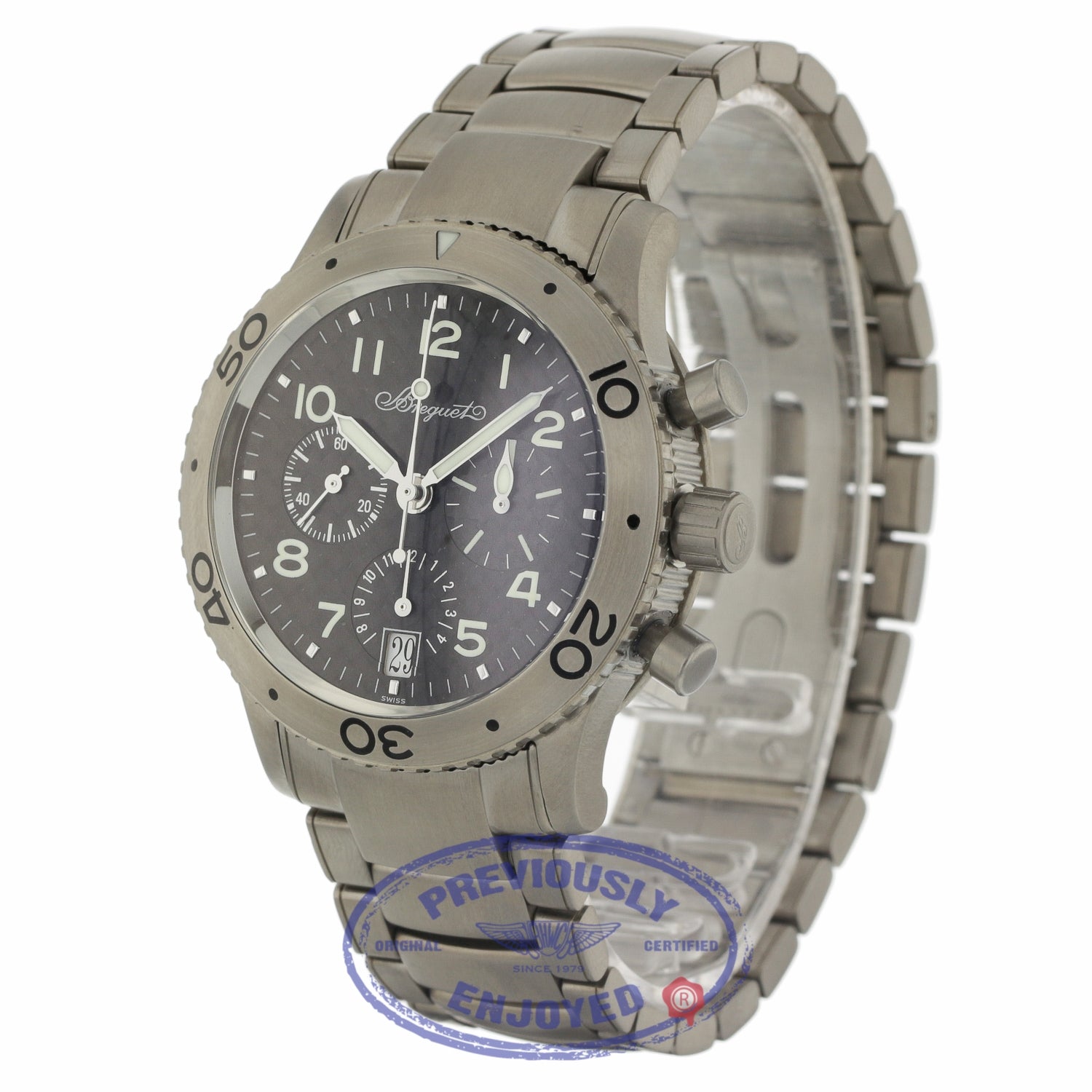 Breguet Type XX Transatlantique Automatic 39.5mm Titanium Chronograph Black Dial Arabic Numerals 3820TI/K2/TW9 E8H4PQ - Beverly Hills Watch