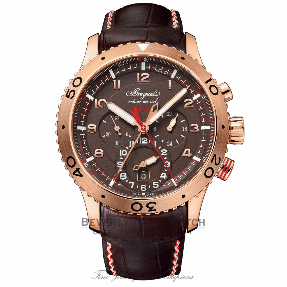 Breguet Transatlantique Type XXII Flyback Chronograph 44MM 18k Rose Gold Brown Dial Brown Alligator Strap G3880BR/Z2/9XV 0FMF2A - Beverly Hills Watch Company