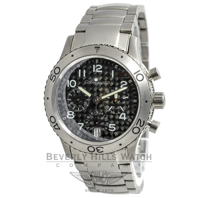 BREGUET TYPE XX TRANSATLANTIQUE 39mm Titanium Case/Bracelet Black Carbon Fiber Dial Watch 3820TI-K2-TW Beverly Hills Watch Company Watches