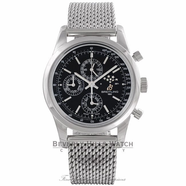 Breitling Transocean Chronograph 1461 Stainless Steel Black Dial A1931012/BB68 - Beverly Hills Watch Company Watch Store