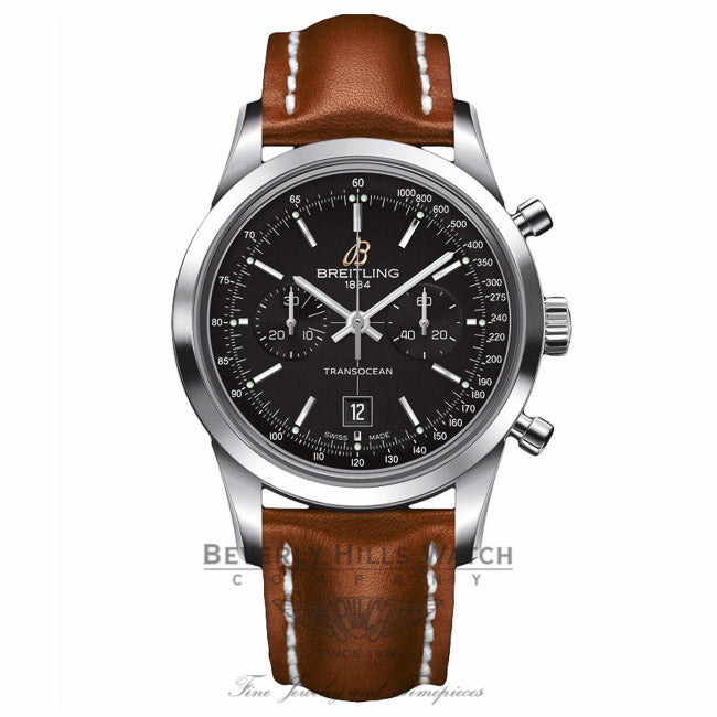 Breitling Transocean Chronograph 38 Stainless Steel Black Dial A4131012/BC02 QJA15Z - Beverly Hills Watch Company Watch Store