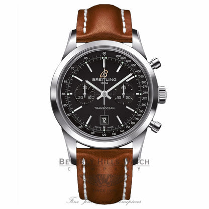 Breitling Transocean Chronograph 38 Stainless Steel Black Dial A4131012/BC02 QJA15Z - Beverly Hills Watch Company Watch Store
