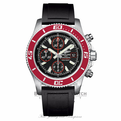 Breitling Aeromarine Superocean Chronograph II Limited Edition Stainless Steel Black Dial Red Bezel Black Rubber Strap Automatic A13341X9/BA81 WXA64W - Beverly Hills Watch Company Watch Store