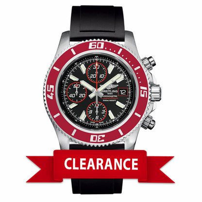 Breitling Aeromarine Superocean Chronograph II Limited Edition Stainless Steel Black Dial Red Bezel Black Rubber Strap Automatic A13341X9/BA81 WXA64W - Beverly Hills Watch Company Watch Store