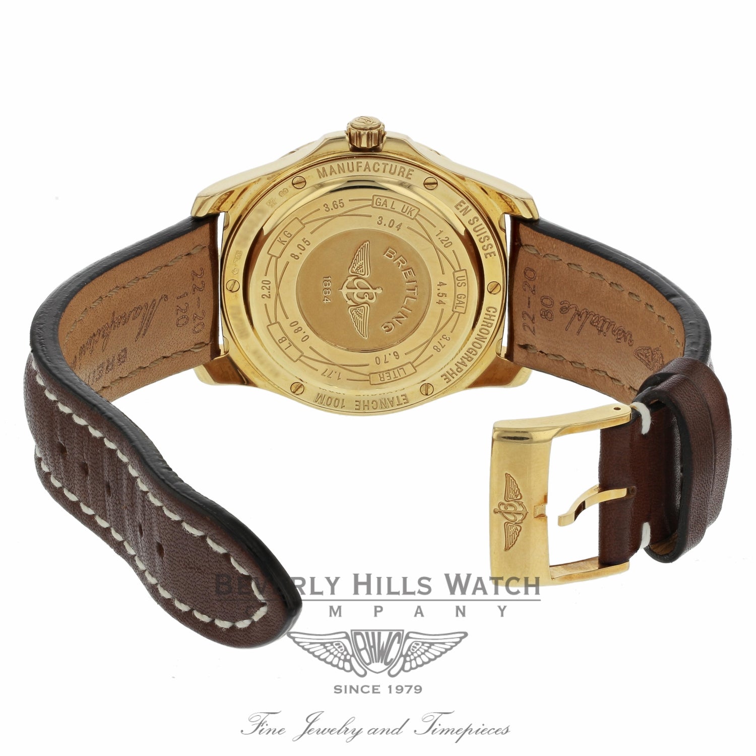 Breitling Aerospace 18k Yellow Gold Black Dial Brown Strap K7936211/B781 8263 - Beverly Hills Watch Company Watch Store