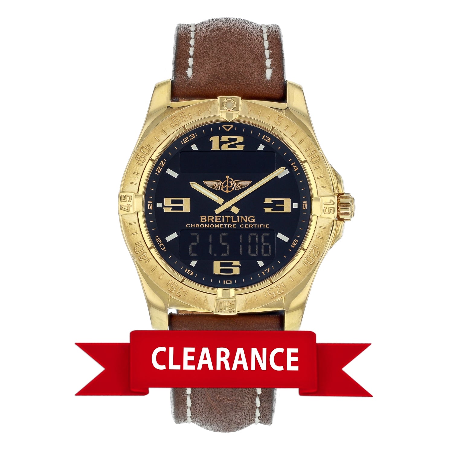 Breitling Aerospace 18k Yellow Gold Black Dial Brown Strap K7936211/B781 8263 - Beverly Hills Watch Company Watch Store