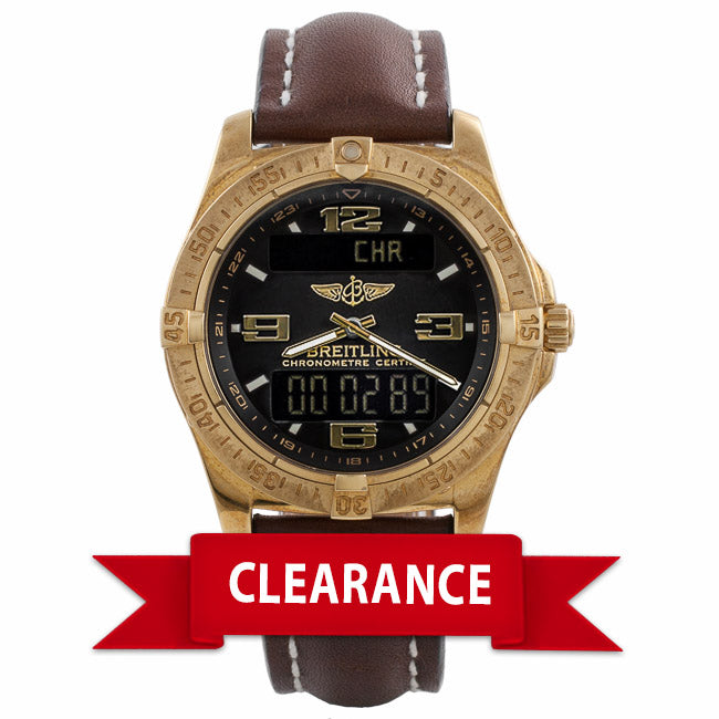 Breitling Aerospace 18k Yellow Gold Black Dial Brown Strap K7936211/B781 8263 - Beverly Hills Watch Company Watch Store