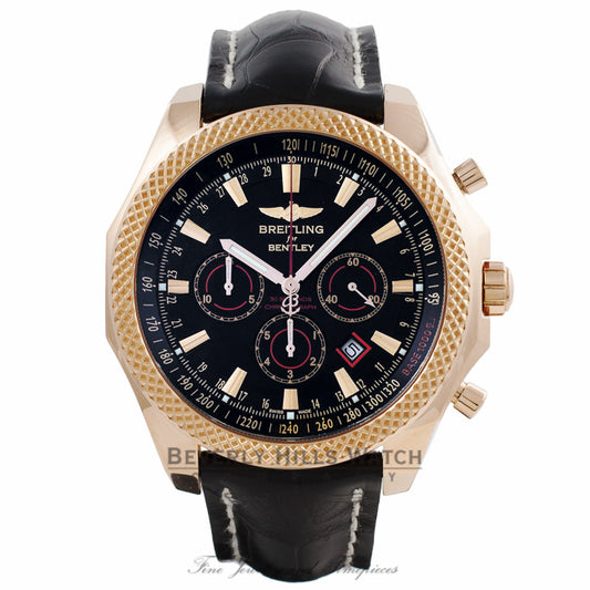 Breitling Bentley Barnato Black Dial Rose Gold Black Alligator Strap R2536824/BB12 - Beverly Hills Watch Company Watch Store
