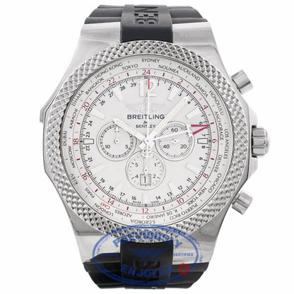 Breitling Bentley GMT Chronograph 49MM Stainless Steel Silver Dial Rubber Strap A4736212/G657 HF4M80 - Beverly Hills Watch Company Watch Store