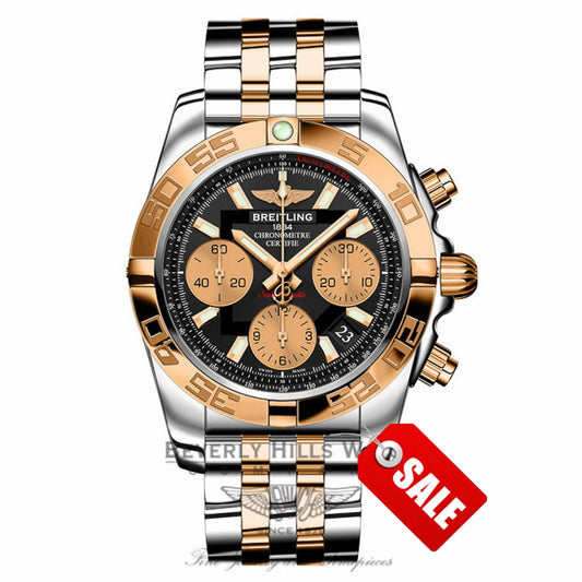 Breitling Chronomat 41 Automatic Black Dial 18k Rose Gold Stainless Steel CB014012/BA53 UB4Y16 - Beverly Hills Watch Company Watch Store