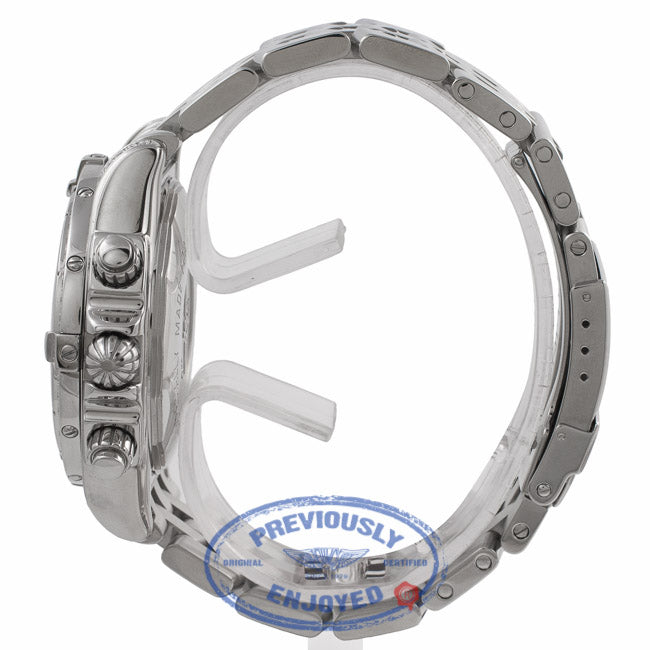 Breitling Chronomat Stainless Steel Black Dial Silver Subdials Diamond Case and Bezel A13356 KMU2Y2 - Beverly Hills Watch Company Watch Store