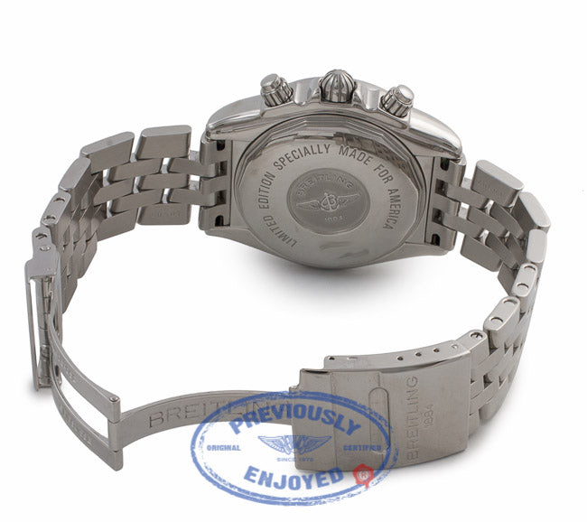 Breitling Chronomat Stainless Steel Black Dial Silver Subdials Diamond Case and Bezel A13356 KMU2Y2 - Beverly Hills Watch Company Watch Store