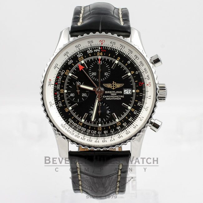 Breitling Navitimer Chronograph GMT Stainless Steel Black Dial 46mm Watch A2432212-B726 Beverly Hills Watch Company Watches
