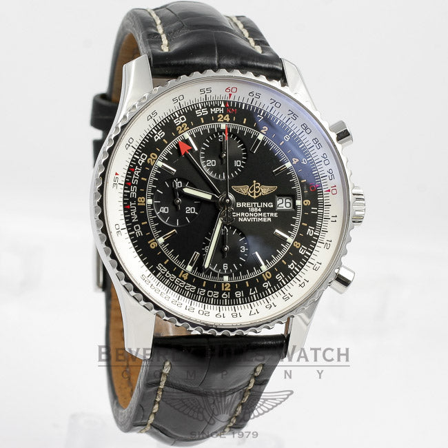 Breitling Navitimer Chronograph GMT Stainless Steel Black Dial 46mm Watch A2432212-B726 Beverly Hills Watch Company Watches