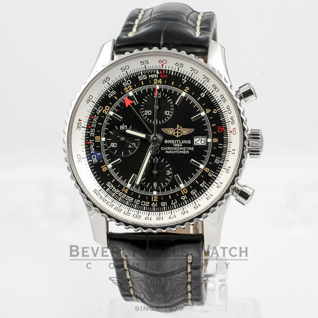 Breitling Navitimer Chronograph GMT Stainless Steel Black Dial 46mm Watch A2432212-B726 Beverly Hills Watch Company Watches