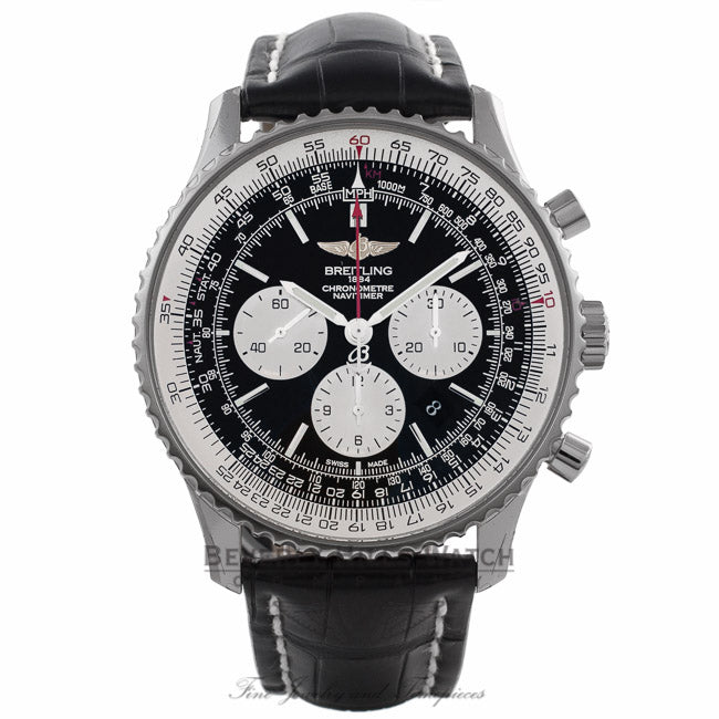 Breitling Navitimer 46 MM Chronograph Stainless Steel Black Dial Black Alligator Strap AB012721/BD09 J3HNQF - Beverly Hills Watch Store
