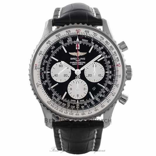 Breitling Navitimer 46 MM Chronograph Stainless Steel Black Dial Black Alligator Strap AB012721/BD09 J3HNQF - Beverly Hills Watch Store