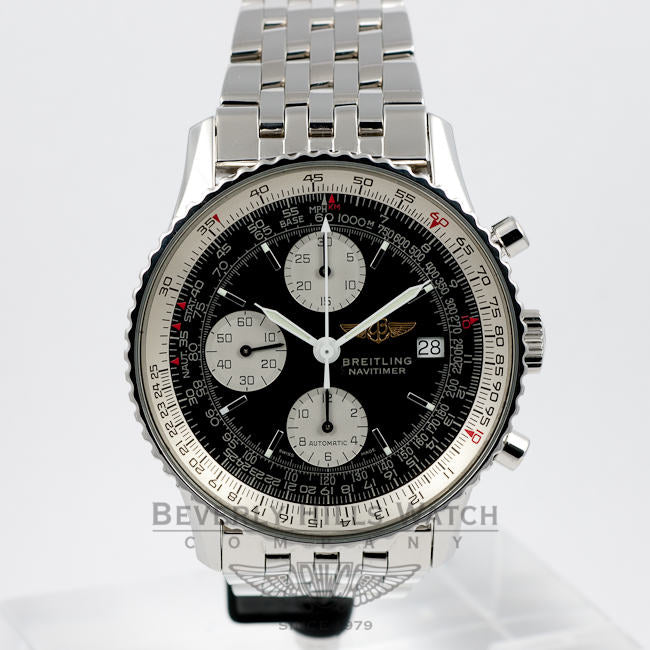 Breitling Old Navitimer Stainless Steel Bracelet Black Dial White Sub Dials Automatic Chronograph Watch A13022
