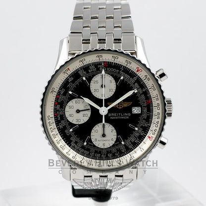Breitling Old Navitimer Stainless Steel Bracelet Black Dial White Sub Dials Automatic Chronograph Watch A13022