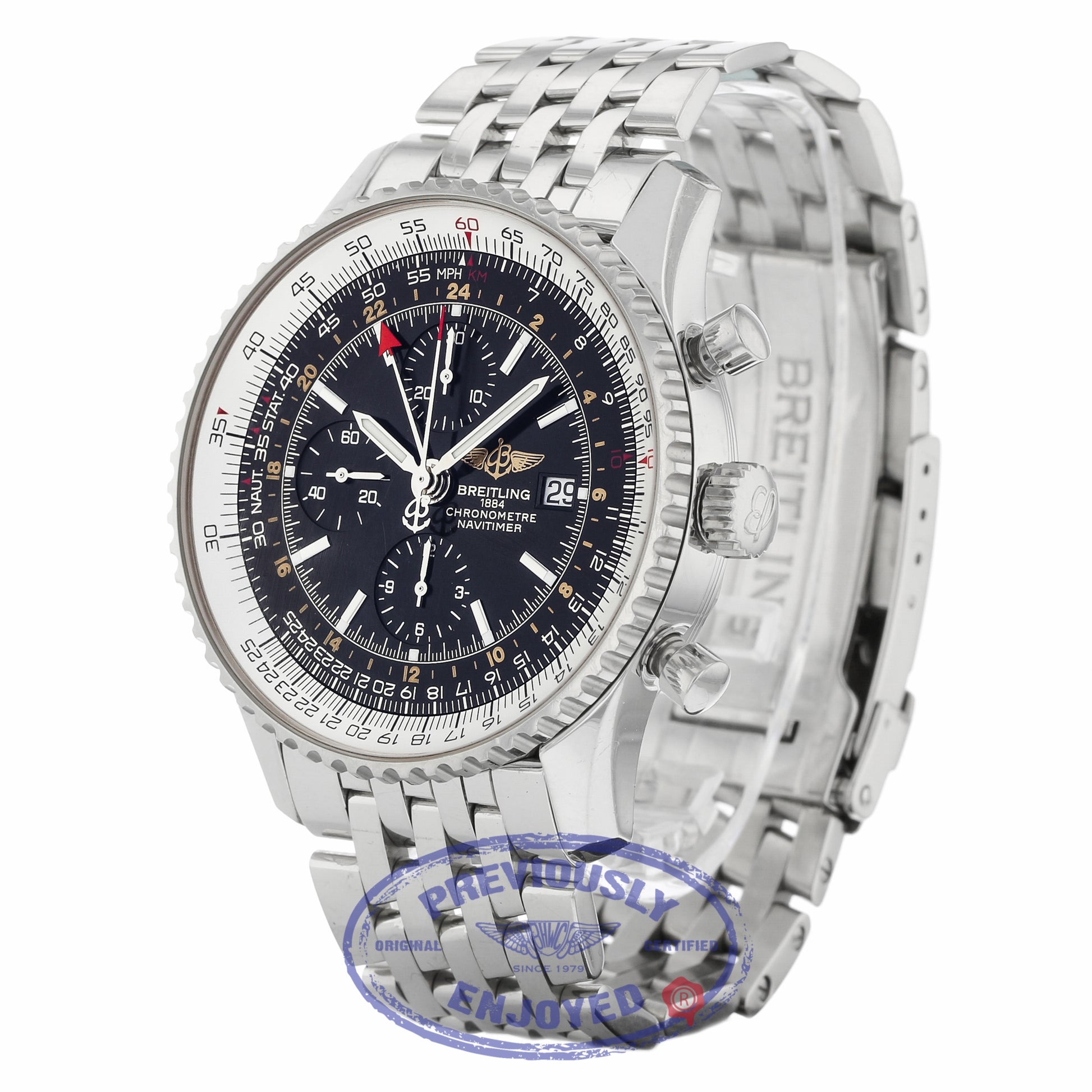 Breitling Navitimer World 46mm Stainless Steel Bracelet Black Dial A2432212/B726 C6ZYUQ - Beverly Hills Watch Company