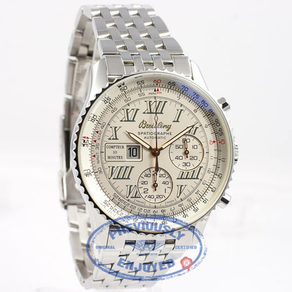 Breitling Spatiographe 42mm Chronograph 10 Minute Totalizer Stainless Steel Navitimer Bracelet White Dial Watch A36030-1 Beverly Hills Watch Company Watch Store