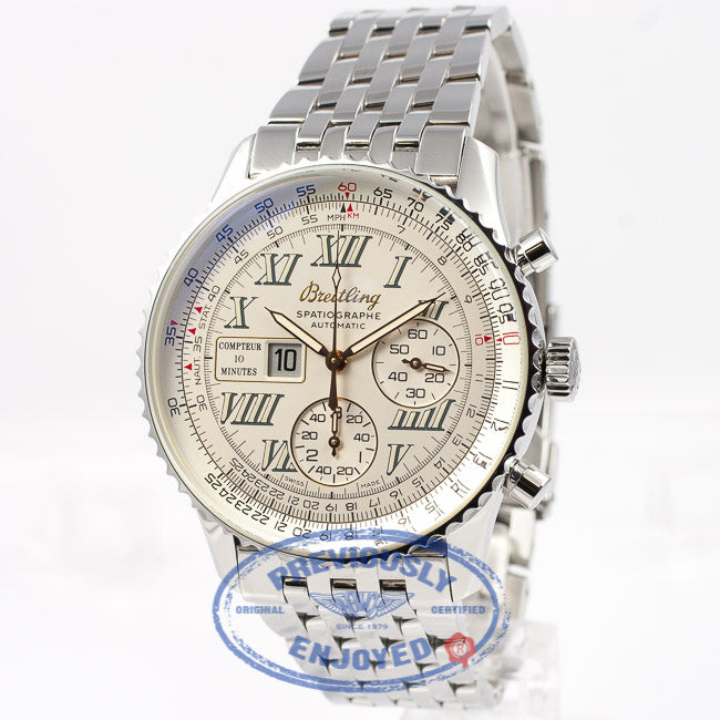 Breitling Spatiographe 42mm Chronograph 10 Minute Totalizer Stainless Steel Navitimer Bracelet White Dial Watch A36030-1 Beverly Hills Watch Company Watch Store
