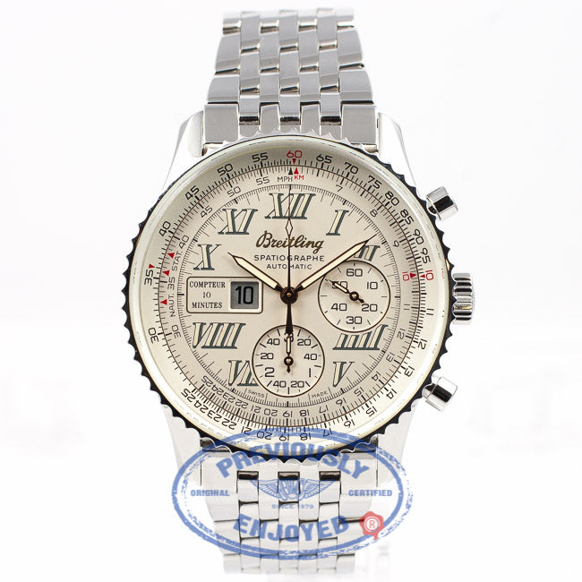 Breitling Spatiographe 42mm Chronograph 10 Minute Totalizer Stainless Steel Navitimer Bracelet White Dial Watch A36030-1 Beverly Hills Watch Company Watch Store