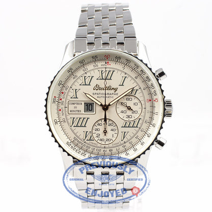 Breitling Spatiographe 42mm Chronograph 10 Minute Totalizer Stainless Steel Navitimer Bracelet White Dial Watch A36030-1 Beverly Hills Watch Company Watch Store