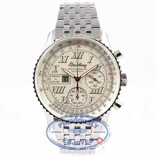 Breitling Spatiographe 42mm Chronograph 10 Minute Totalizer Stainless Steel Navitimer Bracelet White Dial Watch A36030-1 Beverly Hills Watch Company Watch Store