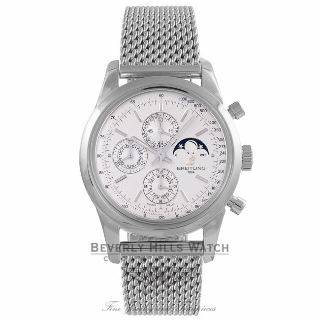 Breitling Transocean Chronograph 1461 Stainless Steel Silver Dial A1931012/G750 - Beverly Hills Watch Company Watch Store