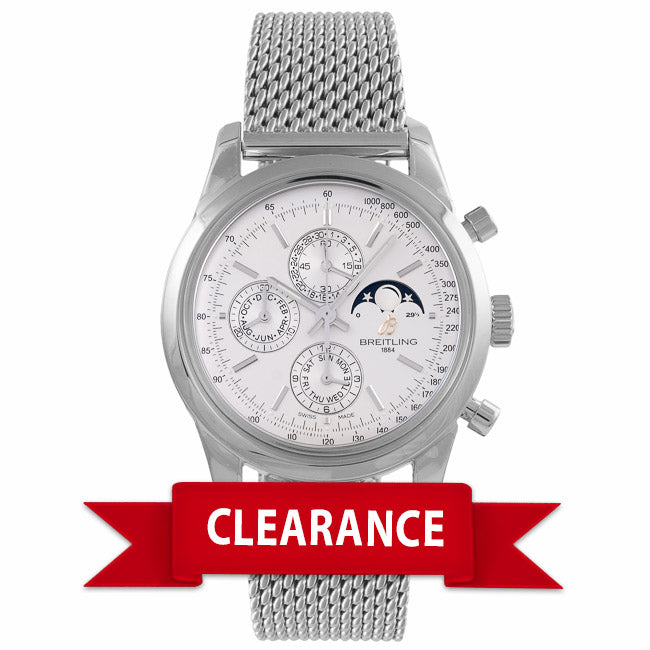 Breitling Transocean Chronograph 1461 Stainless Steel Silver Dial A1931012/G750 - Beverly Hills Watch Company Watch Store