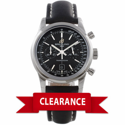 Breitling Transocean Chronograph 38 Stainless Steel Black Dial A4131012/BC02 QJA15Z - Beverly Hills Watch Company Watch Store