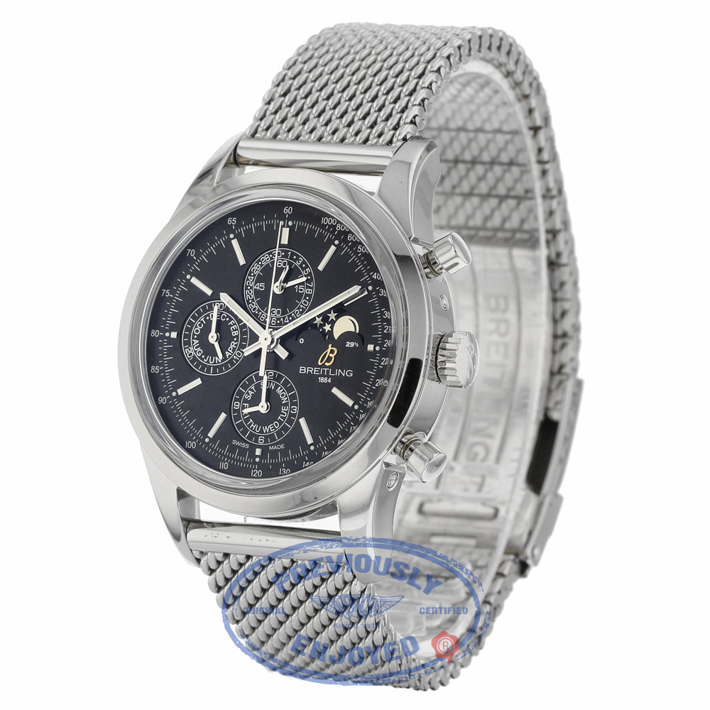 Breitling Transocean Chronograph 1461 Stainless Steel Black Dial A1931012/BB68 X6CU9L - Beverly Hills Watch Company