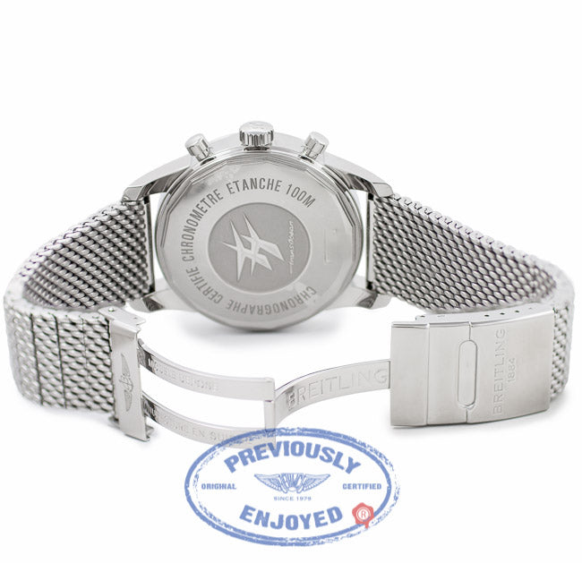 Breitling Transocean Unitime Chronograph Silver Dial Steel Mesh Bracelet AB0510UO/A732-SS J6H2JC - Beverly Hills Watch Company Watch Store