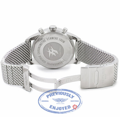 Breitling Transocean Unitime Chronograph Silver Dial Steel Mesh Bracelet AB0510UO/A732-SS J6H2JC - Beverly Hills Watch Company Watch Store