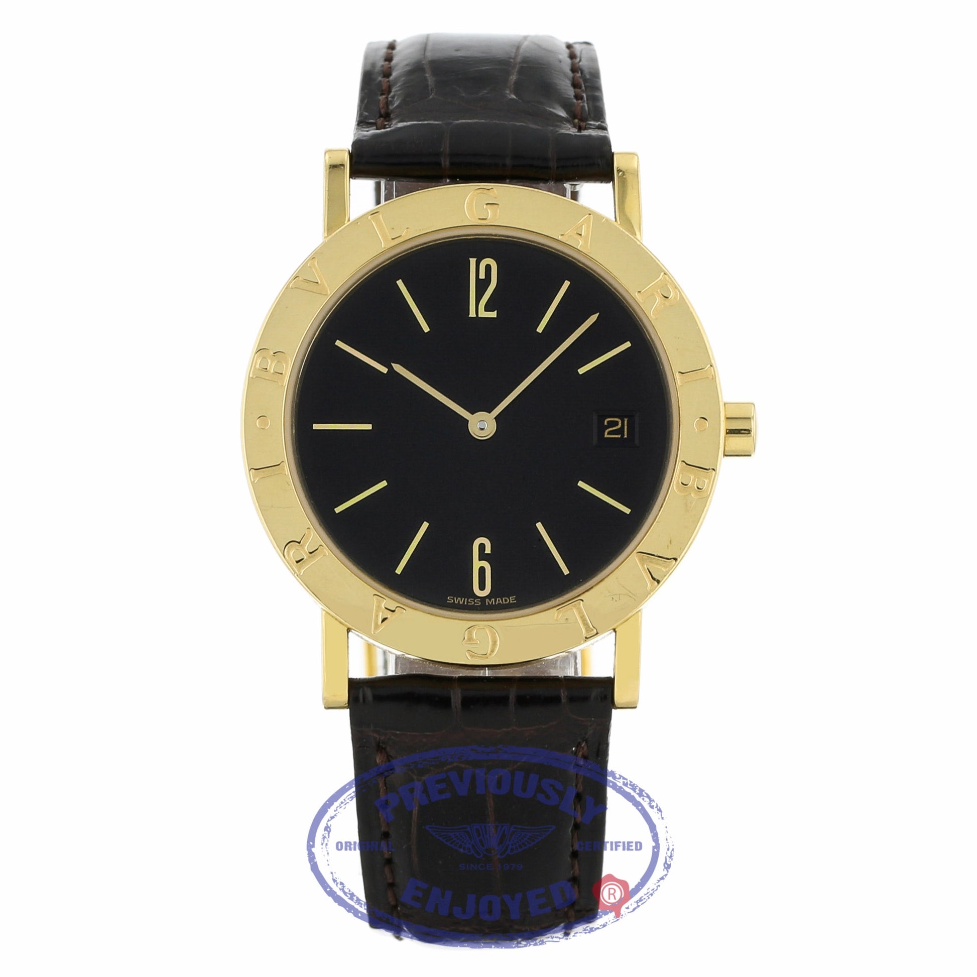 Bulgari 18K Yellow Gold Quartz 33mm Crocodile Strap BB33GLD ZFTJ4T - Beverly Hills Watch Company