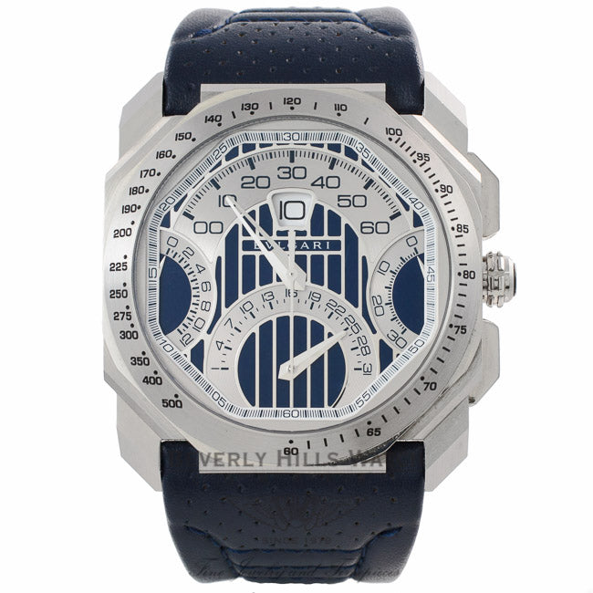 Bulgari Octo Quadri Retro 45mm Blue Dial Blue Calfskin Leather Strap BGO45C35LDCHQR/MAS 8DP46E - Beverly Hills Watch Store