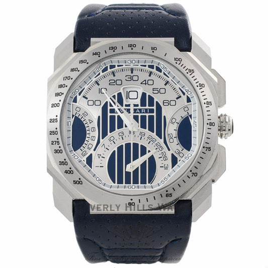 Bulgari Octo Quadri Retro 45mm Blue Dial Blue Calfskin Leather Strap BGO45C35LDCHQR/MAS 8DP46E - Beverly Hills Watch Store