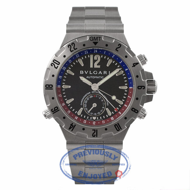 Bulgari Diagono GMT Steel 40MM Black Dial GMT40S P8WCT3 - Beverly Hills Watch Store
