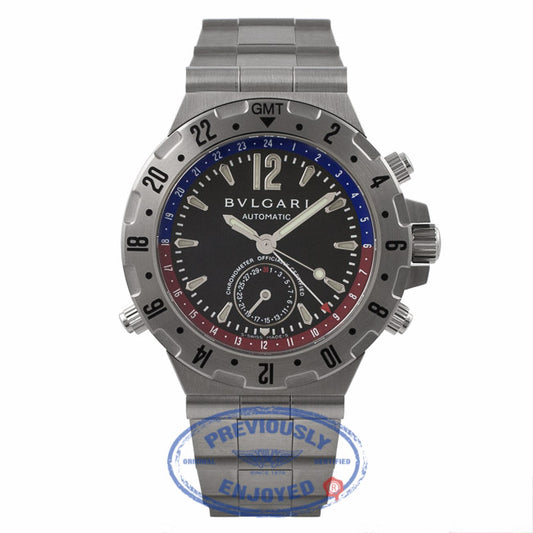 Bulgari Diagono GMT Steel 40MM Black Dial GMT40S P8WCT3 - Beverly Hills Watch Store