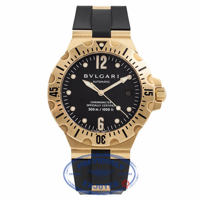 Bulgari Scuba Yellow Gold Case Rubber Strap Deployment Buckle Black Dial Automatic Watch SD40G Beverly Hills Watch Company