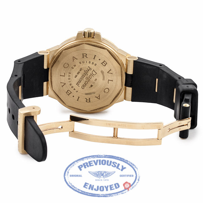 Bulgari Scuba Yellow Gold Case Rubber Strap Deployment Buckle Black Dial Automatic Watch SD40G Beverly Hills Watch Company