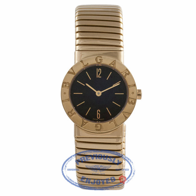 Bulgari Tubogas Yellow Gold Bracelet Black Dial Vintage Ladies Watch BB262T C4XKTP - Beverly Hills Watch Store