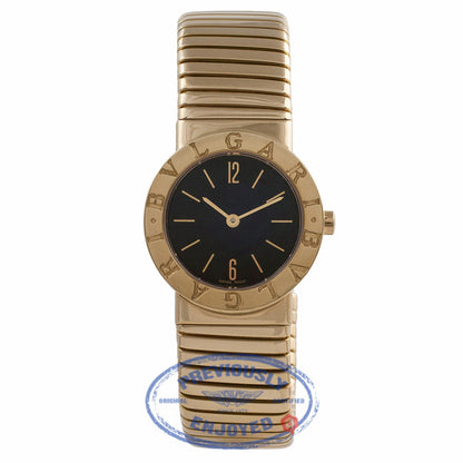 Bulgari Tubogas Yellow Gold Bracelet Black Dial Vintage Ladies Watch BB262T C4XKTP - Beverly Hills Watch Store