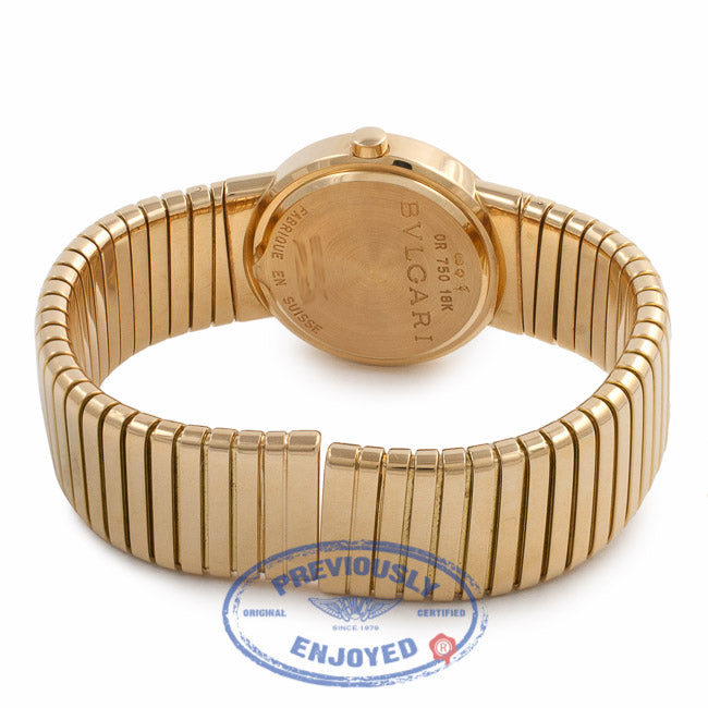 Bulgari Tubogas Yellow Gold Bracelet Black Dial Vintage Ladies Watch BB262T C4XKTP - Beverly Hills Watch Store