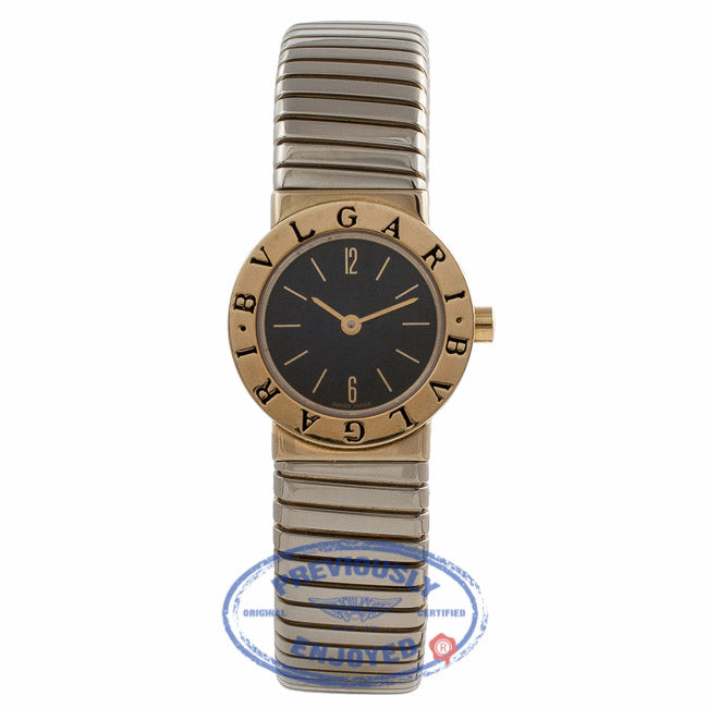 Bulgari Ladies Tubogas Petite White and Yellow Gold Black Dial BB23.2T UNQZRJ - Beverly Hills Watch Store
