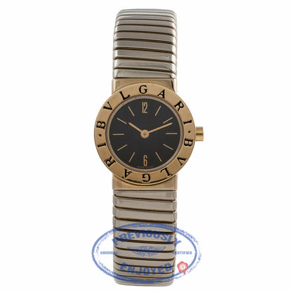 Bulgari Ladies Tubogas Petite White and Yellow Gold Black Dial BB23.2T UNQZRJ - Beverly Hills Watch Store